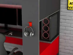 Vente-unique Kinderbed Hoogslaper-Hoogslaper Gamer Noah Met Bureau En Opbergruimtes - 90 X 200 Cm - Met Led'S - Antraciet En Rood