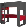 Vente-unique Kinderbed Hoogslaper-Hoogslaper Gamer Noah Met Bureau En Opbergruimtes - 90 X 200 Cm - Met Led'S - Antraciet En Rood + Matras