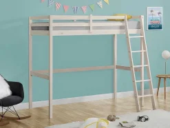 Vente-unique Kinderbed Hoogslaper-Hoogslaper Gedeon - 90 X 190 Cm - Massief Grenen - Gebleekt