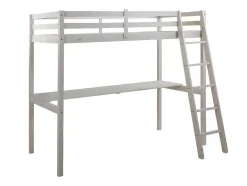 Vente-unique Kinderbed Hoogslaper-Hoogslaper Gedeon - 90 X 190 Cm - Met Bureau - Massief Grenen - Gebleekt
