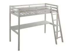 Vente-unique Kinderbed Hoogslaper-Hoogslaper Gedeon - 90 X 190 Cm - Met Bureau - Massief Grenen - Gebleekt