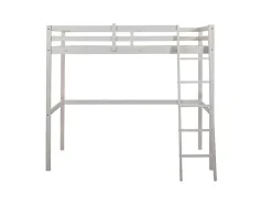Vente-unique Kinderbed Hoogslaper-Hoogslaper Gedeon Ii - 90 X 190 Cm - Massief Grenen - Gebleekt + Matras