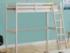 Vente-unique Kinderbed Hoogslaper-Hoogslaper Gedeon Ii - 90 X 190 Cm - Massief Grenen - Gebleekt + Matras
