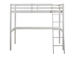 Vente-unique Kinderbed Hoogslaper-Hoogslaper Gedeon Ii - 90 X 190 Cm - Met Bureau - Massief Grenen - Gebleekt + Matras