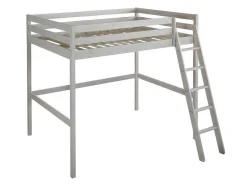 Vente-unique Kinderbed Hoogslaper-Hoogslaper Gedeon Ii - 140 X 190 Cm - Massief Grenen - Gebleekt + Matras