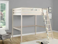 Vente-unique Kinderbed Hoogslaper-Hoogslaper Gedeon Ii - 140 X 190 Cm - Massief Grenen - Gebleekt + Matras