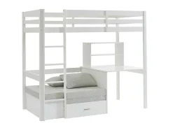 Vente-unique Kinderbed-Hoogslaper Goliath Ii Met Bureau, Bedbank En Opbergruimte - 90 X 200 Cm - Massief Grenen - Gebleekt