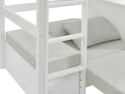 Vente-unique Kinderbed-Hoogslaper Goliath Ii Met Bureau, Bedbank En Opbergruimte - 90 X 200 Cm - Massief Grenen - Gebleekt