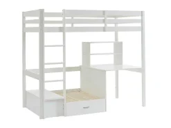 Vente-unique Kinderbed-Hoogslaper Goliath Ii Met Bureau, Bedbank En Opbergruimte - 90 X 200 Cm - Massief Grenen - Gebleekt