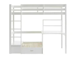 Vente-unique Kinderbed-Hoogslaper Goliath Ii Met Bureau, Bedbank En Opbergruimte - 90 X 200 Cm - Massief Grenen - Gebleekt