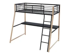 Vente-unique Kinderbed Hoogslaper-Hoogslaper Malicia - 90 X 190 Cm - Met Hoekbureau - Zwart En Eiken