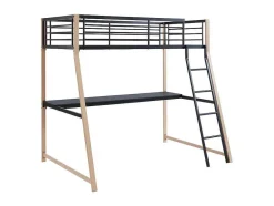 Vente-unique Kinderbed Hoogslaper-Hoogslaper Malicia - 90 X 190 Cm - Met Hoekbureau - Zwart En Eiken