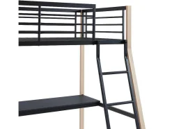 Vente-unique Kinderbed Hoogslaper-Hoogslaper Malicia - 90 X 190 Cm - Met Hoekbureau - Zwart En Eiken