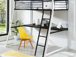 Vente-unique Kinderbed Hoogslaper-Hoogslaper Malicia - 90 X 190 Cm - Met Hoekbureau - Zwart En Wit + Matras