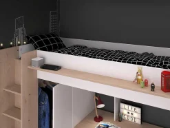 Vente-unique Kinderbed Hoogslaper-Hoogslaper Met Bureau En Kast - 90 X 200 Cm - Wit En Naturel - Auckland