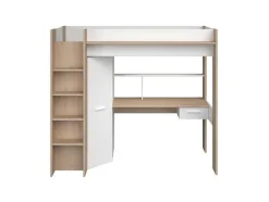 Vente-unique Kinderbed Hoogslaper-Hoogslaper Met Bureau En Kast - 90 X 200 Cm - Wit En Naturel - Auckland