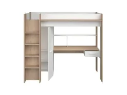 Vente-unique Kinderbed Hoogslaper-Hoogslaper Met Bureau En Kast - 90 X 200 Cm - Wit En Naturel - Auckland
