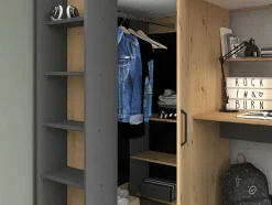 Vente-unique Kinderbed Hoogslaper-Hoogslaper Met Bureau En Kast - 90X200Cm - Naturel En Antraciet + Matras - Auckland