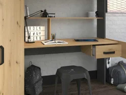 Vente-unique Kinderbed Hoogslaper-Hoogslaper Met Bureau En Kast - 90X200Cm - Naturel En Antraciet + Matras - Auckland