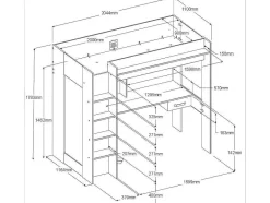 Vente-unique Kinderbed Hoogslaper-Hoogslaper Met Bureau En Kast - 90X200Cm - Naturel En Antraciet + Matras - Auckland