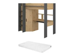 Vente-unique Kinderbed Hoogslaper-Hoogslaper Met Bureau En Kast - 90X200Cm - Naturel En Antraciet + Matras - Auckland