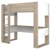 Vente-unique Kinderbed Hoogslaper-Hoogslaper Met Bureau En Opbergruimte - 90 X 200 Cm - Eik En Wit + Matras - Noah Ii