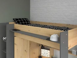 Vente-unique Kinderbed Hoogslaper-Hoogslaper Met Bureau En Kast - 90X200Cm - Naturel En Antraciet - Auckland
