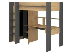 Vente-unique Kinderbed Hoogslaper-Hoogslaper Met Bureau En Kast - 90X200Cm - Naturel En Antraciet - Auckland