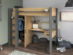 Vente-unique Kinderbed Hoogslaper-Hoogslaper Met Bureau En Kast - 90X200Cm - Naturel En Antraciet - Auckland