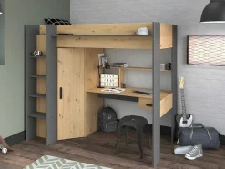 Vente-unique Kinderbed Hoogslaper-Hoogslaper Met Bureau En Kast - 90X200Cm - Naturel En Antraciet - Auckland