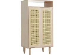 ModernLuxe Schoenenkast-Houten Schoenenkast - 2 Rotan Deuren En 3 Verstelbare Interne Planken - Naturel