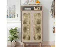 ModernLuxe Schoenenkast-Houten Schoenenkast - 2 Rotan Deuren En 3 Verstelbare Interne Planken - Naturel