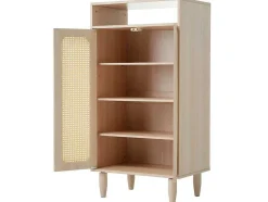 ModernLuxe Schoenenkast-Houten Schoenenkast - 2 Rotan Deuren En 3 Verstelbare Interne Planken - Naturel