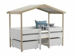 Vente-unique Kinderbed-Hutbed Sarosi Met Laden - 90 X 190 Cm - Linden - Wit En Eiken