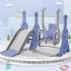 Vente-unique Spel Voor Buiten-4-In-1 Glijbaan Met Schommel En Basketbalstandaard Voor Kinderen, Klimladder, Voor Binnen En Buiten, Blauw