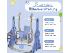 Vente-unique Spel Voor Buiten-4-In-1 Glijbaan Met Schommel En Basketbalstandaard Voor Kinderen, Klimladder, Voor Binnen En Buiten, Blauw