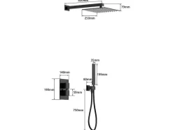 Shower & Design Douchekolom-Inbouw Douche Met Thermostatische Mengkraan En Vaste Wandhouder - Mat Zwart - Terek