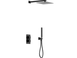 Shower & Design Douchekolom-Inbouw Douche Met Thermostatische Mengkraan En Vaste Wandhouder - Mat Zwart - Terek