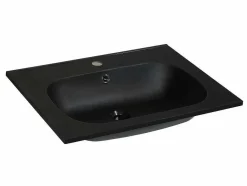 Shower & Design Wastafel-Inbouwwastafel In Hars Met Steenlook - Zwart - L60 X B46 Cm - Okiwa