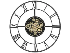 Vente-unique Wandklok-Industriele Wandklok - D80 Cm - Metaal - Zwart En Goudkleurig - Karial