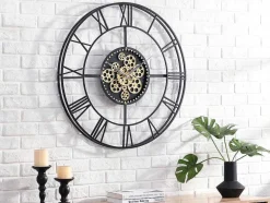 Vente-unique Wandklok-Industriele Wandklok - D80 Cm - Metaal - Zwart En Goudkleurig - Karial