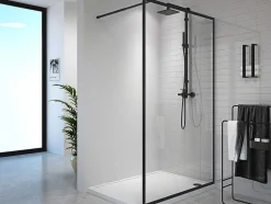 Shower & Design Douchewand-Inloopdouchescherm - 140 X 200 Cm - Mat Zwart - Gehard Glas - Amberi
