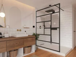 Shower & Design Douchewand-Inloopdouchewand Industriele Stijl Sefana - 140X200 Cm - Zwart