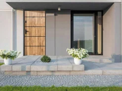 Vente-unique Voordeur-Inox Toegangsdeur H207 X B100 Cm Eik Effect - Rechts - Naxara