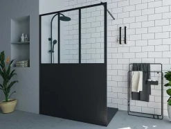 Shower & Design Douchewand-Italiaanse Douchewand Mat Zwart Met Werkplaatsstijl - 140 X 200 Cm - Urbanik
