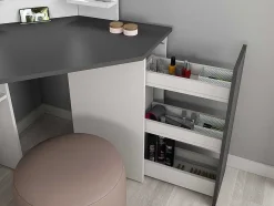 Vente-unique Kaptafels-Kaptafel Charlene - Spiegel Met Ledverlichting En Opbergruimtes - Wit En Grijs