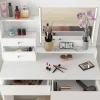 Vente-unique Kaptafels-Kaptafel Giuliana - Spiegel + Ledverlichting En Opbergruimte - Wit
