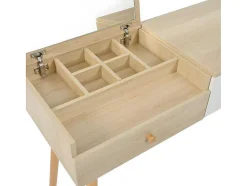 ModernLuxe Kaptafels-Kaptafel Met Opbergspiegel, 3 Laden, Meerdere Opbergvakken, Grote Opbergcapaciteit - Naturel (Kruk Niet Inbegrepen)