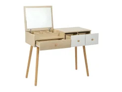 ModernLuxe Kaptafels-Kaptafel Met Opbergspiegel, 3 Laden, Meerdere Opbergvakken, Grote Opbergcapaciteit - Naturel (Kruk Niet Inbegrepen)