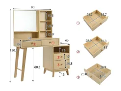 ModernLuxe Kaptafels-Kaptafel Met Spiegel - 4 Open Vakken En 4 Grote Lades - Naturel (Kruk Niet Inbegrepen)